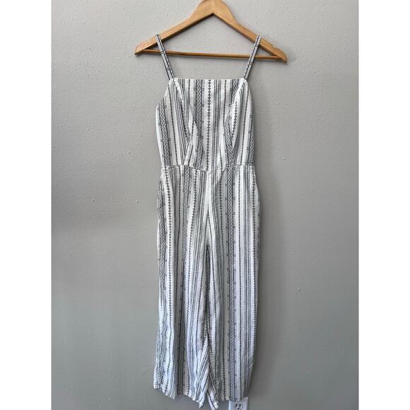 Old Navy Linen Blend Jumpsuit Sz XS White Black Tribal Wide Leg Boho Summer - Picture 1 of 7